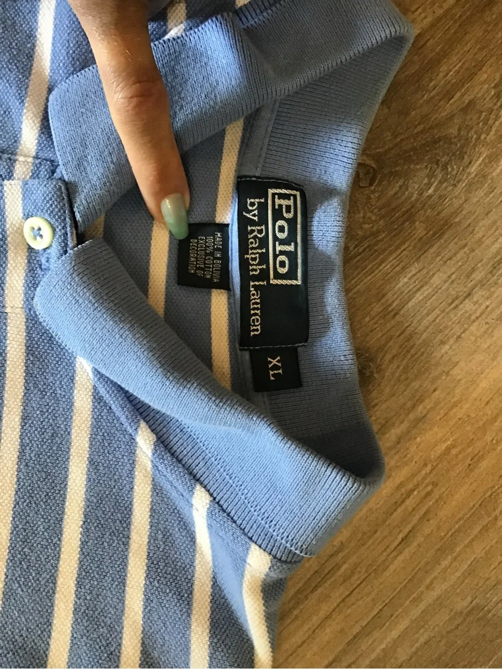 Ralph Lauren Light Blue & White Striped Polo with Orange Pony